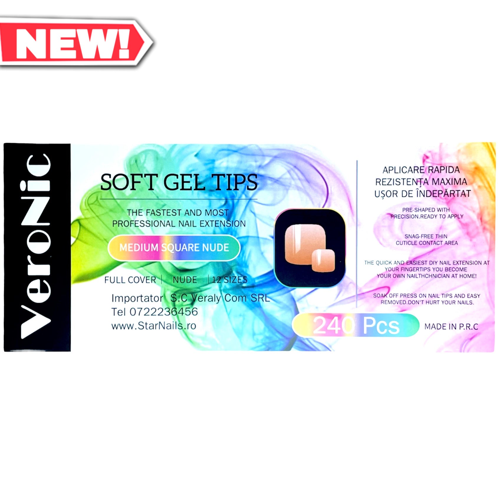 image_d0673df6-72c0-4b70-bdca-ad357efd762a Tipsuri Din Gel VeroNic Pedi Medium Square Nude 240buc - imagine 1