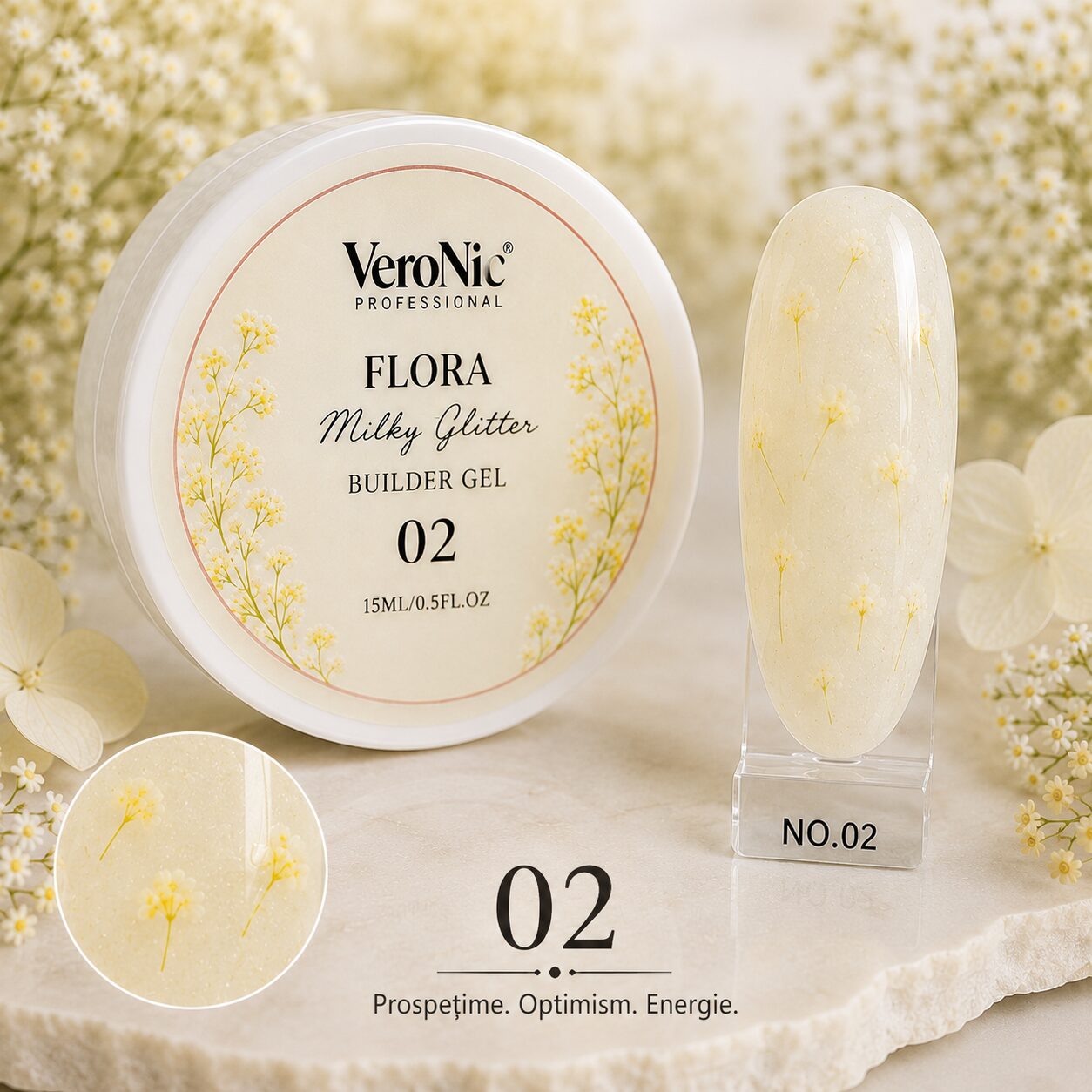 23349d1d-f87a-4a23-ae8e-29164f1f0730 Flora Milky Glitter VeroNic nr 02- 15 ml - imagine 1