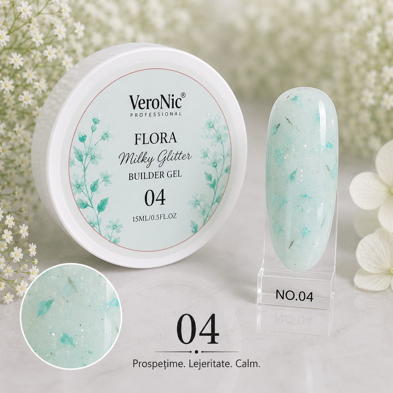 54281dad-c773-4c32-8ec3-201343a7716c Flora Milky Glitter VeroNic nr 04- 15 ml - imagine 1