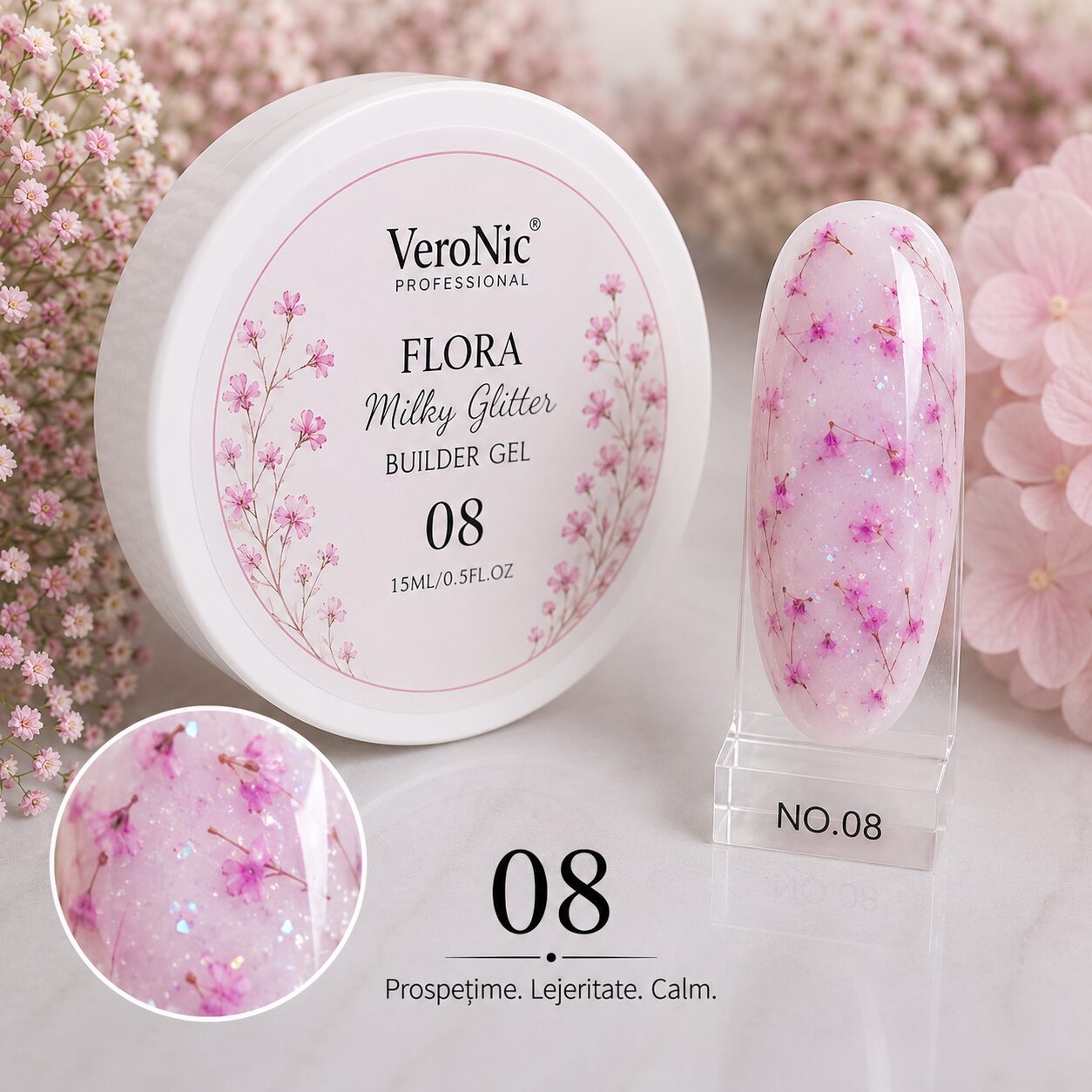 6e5f34e2-1c6e-4615-a381-b6a31751d446 Flora Milky Glitter VeroNic nr 08- 15 ml - imagine 1