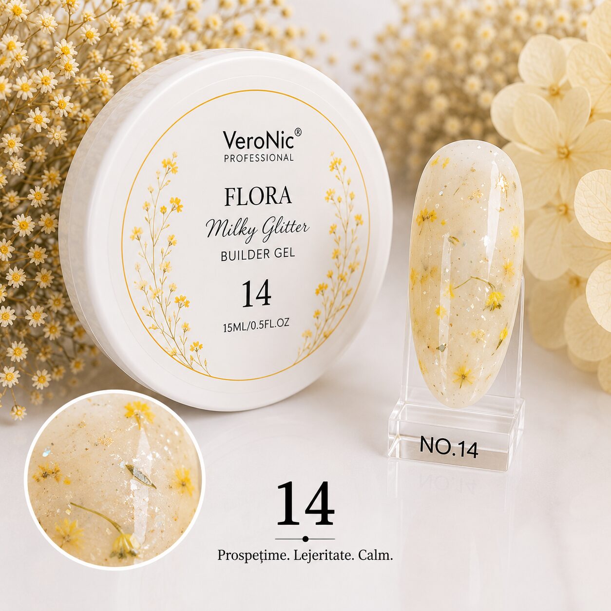 7c59a218-ee6d-44bf-b71c-307309920083 Flora Milky Glitter VeroNic nr 14- 15 ml - imagine 1