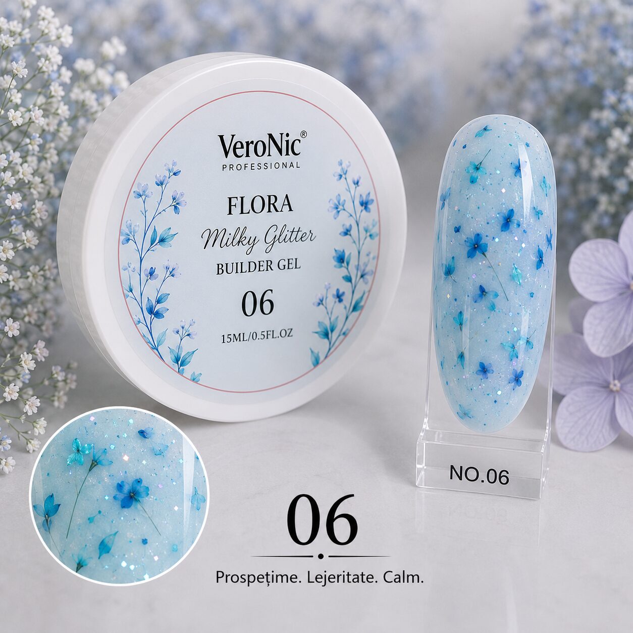 cf5d7357-4179-4ce4-aad9-9168b44b12e0 Flora Milky Glitter VeroNic nr 06- 15 ml - imagine 1