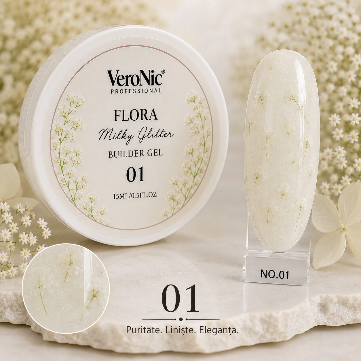 d31c6eae-c1e9-4f6a-9e2b-3f5dfca25be2 Flora Milky Glitter VeroNic nr 01- 15 ml - imagine 1